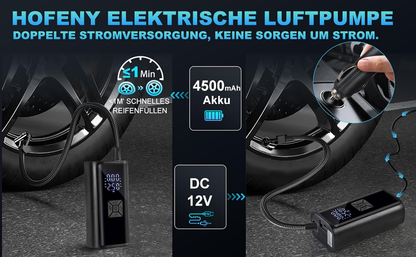Akku-Luftpumpe mit 4500-mAh-Akku und 12-V-Fahrzeugbetrieb